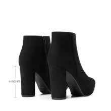 Dream Pairs Women's Chunky Shaft High Heel Ankle Boots Round Toe With Side Zipper - 黑色 - 查看 5