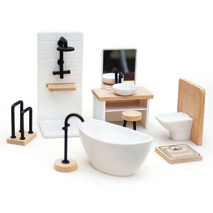 1/12 Ensemble de meubles de salle de bain pour maison de poupée, décoration de scène de salle de bain, douche pour maison de poupée, coiffeuse élégante, balance miniature, toilettes, baignoire, robinet, porte-serviettes, construisez votre merveilleux monde de maison de poupée ! - Multicolore - Voir 8