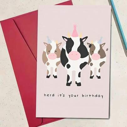 Carte d'anniversaire amusante sur le thème de la vache - parfaite pour les amateurs d'animaux, conception humoristique avec jeu de mots et blague, idéale pour les passionnés de la ferme