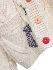 Embroidered Sweater Women's Fall Autumn Winter Letter Design Loose Knit Coat Fashion Autumn And Winter New Letter Design Loose Sweater Coat Embroidery V Neck Knit Cardigan Sweater Loose Open Front Button Down Long Sleeve Sweater  Women's Embroidered Heart Cardigan Sweater Button-Down Knitted Graphic Cardigan Coat Y2K Sweater With Pockets - trắng - Xem 10