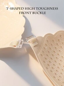 3/1 pièce Coussinets de soutien-gorge invisibles autoadhésifs en dentelle, cache-tétons rehaussant le décolleté sans bretelles avec des sangles transparentes - Nude - Voir 7