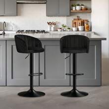 STOOLINK 2er Set Barhocker Höhenverstellbar Barstuhl Milch-samtstoff, Tresenhocker 360° Drehbar, Barhocker mit Lehne und Armlehne für Küche, Esszimmer, Café,Bistro - Schwarz - Übersicht 7