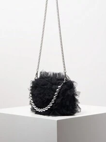 优雅玫瑰花朵图案斜挎包、女士仿珍珠托特包、晚装手拿包、新娘手包、节日派对礼服、女士礼物、情人节、女士派对礼服、伴娘包、生日包、适合派对、晚会、婚礼、舞会（图案随机搭配）、优雅珍珠包、新款女士皮草包 - 黑色 - 查看 6