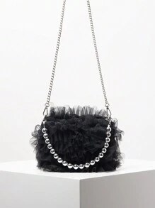 优雅玫瑰花朵图案斜挎包、女士仿珍珠托特包、晚装手拿包、新娘手包、节日派对礼服、女士礼物、情人节、女士派对礼服、伴娘包、生日包、适合派对、晚会、婚礼、舞会（图案随机搭配）、优雅珍珠包、新款女士皮草包 - 黑色 - 查看 2