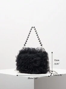 优雅玫瑰花朵图案斜挎包、女士仿珍珠托特包、晚装手拿包、新娘手包、节日派对礼服、女士礼物、情人节、女士派对礼服、伴娘包、生日包、适合派对、晚会、婚礼、舞会（图案随机搭配）、优雅珍珠包、新款女士皮草包 - 黑色 - 查看 9