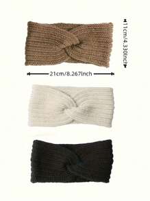3pcs Fashionable Warm Knitted Wool Cross Headbands, Suitable For Teenagers In Autumn And Winter, Handmade - Multicolor - View 8