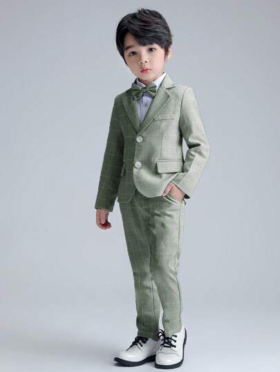 Conjunto de 3 piezas para niño pequeño: Blazer, pantalones, moño. Adecuado para fiestas, bodas, actuaciones escolares, otoño