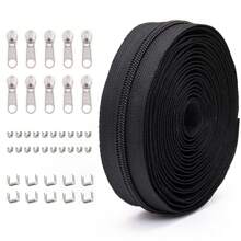 1 Set = 4.5M Zipper + 10 Zipper Pulls + 20 Top Stops + 10 Bottom Stops, #5 Nylon Zippers, 85 Color Options, Suitable For Garments, Bags, Home Textiles, Bedding
