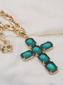Retro Oversized Pearl Necklace With Big Glass Cross Pendant, Fashion Jewelry For Women, Christmas Gift