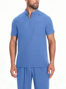 男士短袖工作服手术服、透气兽医/美容服务工作服口袋套装