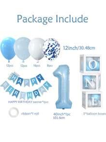 54pcs/Set First Birthday Decorations For Boy And Girl-40 Inch Blue 1 Number, Baby Blue,Pink,Green,White Balloons, Happy Birthday Balloons And One Balloon Boxes For Kids One Year Old Birthday Decorations