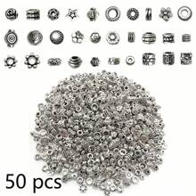 50/80/100/150/200 件混合隔珠套装，DIY 珠宝 - 锌合金，时尚纹理金属设计，适用于项链、手链和戒指 - 銀色 - 查看 14
