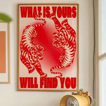1 Stück, Leinwand Hängeposter, Massivholz 40*50cm gerahmte Malerei, Tiger Poster, 70er Poster, Bestätigungsposter, ästhetische Kunst, rote Wandkunst, Mode Kunstdruck, Retro Poster, Kunst, Vintage Poster, Wohnzimmer Dekoration Hänggemälde