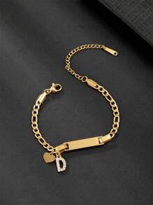 1 件个性化首字母吊饰心形手链适合青少年可调节不锈钢字母手链首字母 A 到 Z 腕链
