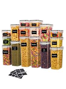 36 piezas Recipientes herméticos para almacenamiento de alimentos para organización y almacenamiento de despensa de cocina, recipientes de almacenamiento de cocina de plástico con tapas para harina, azúcar y cereales, etiquetas y marcador