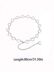 1 Piece Of Women's Versatile Hollow Heart Waist Chain Fashionable Decoration Dress Accessory Denim Chain Suitable For Daily Matching Use - Silver - View 4