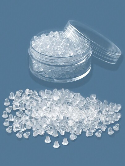 1 caja con aproximadamente 100 tapones de silicona para aretes, tapas suaves y transparentes para pendientes hipoalergénicos, recambios de repuesto de caucho para el cierre de los aretes