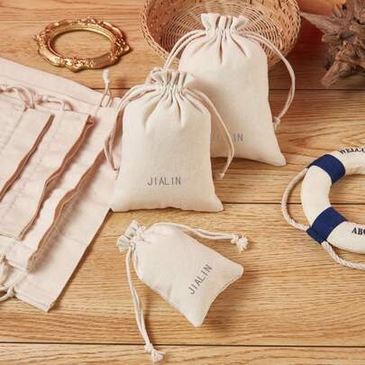 1 pièce Sac en lin gris avec point de chaînette et cordon de serrage, pochette à bijoux blanche pour ranger de petits articles, pratique pour le mariage, les voyages, les cadeaux et l'organisation de la vie quotidienne. Fournitures scolaires, accessoires scolaires, rentrée scolaire, étudiants universitaires