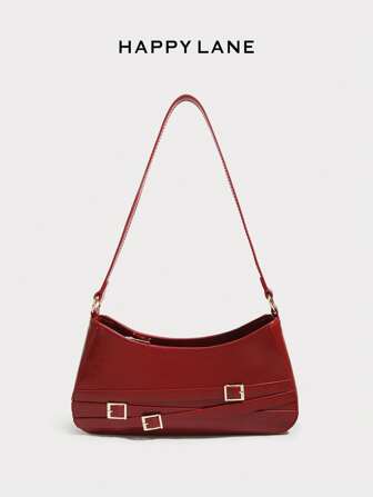 HAPPY LANE 1 件 Y2K 哥特式时尚铆钉装饰复古块状装饰女士单肩包和斜挎包，适合日常旅行、音乐节、摇滚风格、时尚勃艮第包、极简主义复古风格、手提包、时尚小众、复古摩托车包、新月包