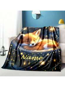 Manta de flanela com estampa de raposa (1 peça), personalizada com foto e texto. Ideal para decorar sofá, sala de estar, quarto ou qualquer ambiente. Extra grossa e macia, perfeita para todas as estações do ano. Ideal para presentear amigos e familiares com uma imagem especial.