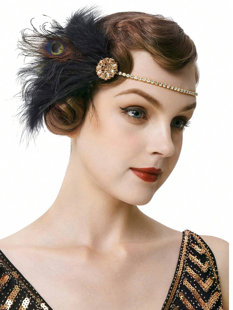 1920s Flapper Headband Roaring 20s Headpiece Gatsby Ostrich Feather ...