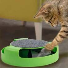 Juguete interactivo para amantes de los gatos y mamás de gatos con ratón giratorio, poste rascador y juguete de rompecabezas con ratón, todo en un diseño verde para gatos de interior y gatitos que aman a sus dueños