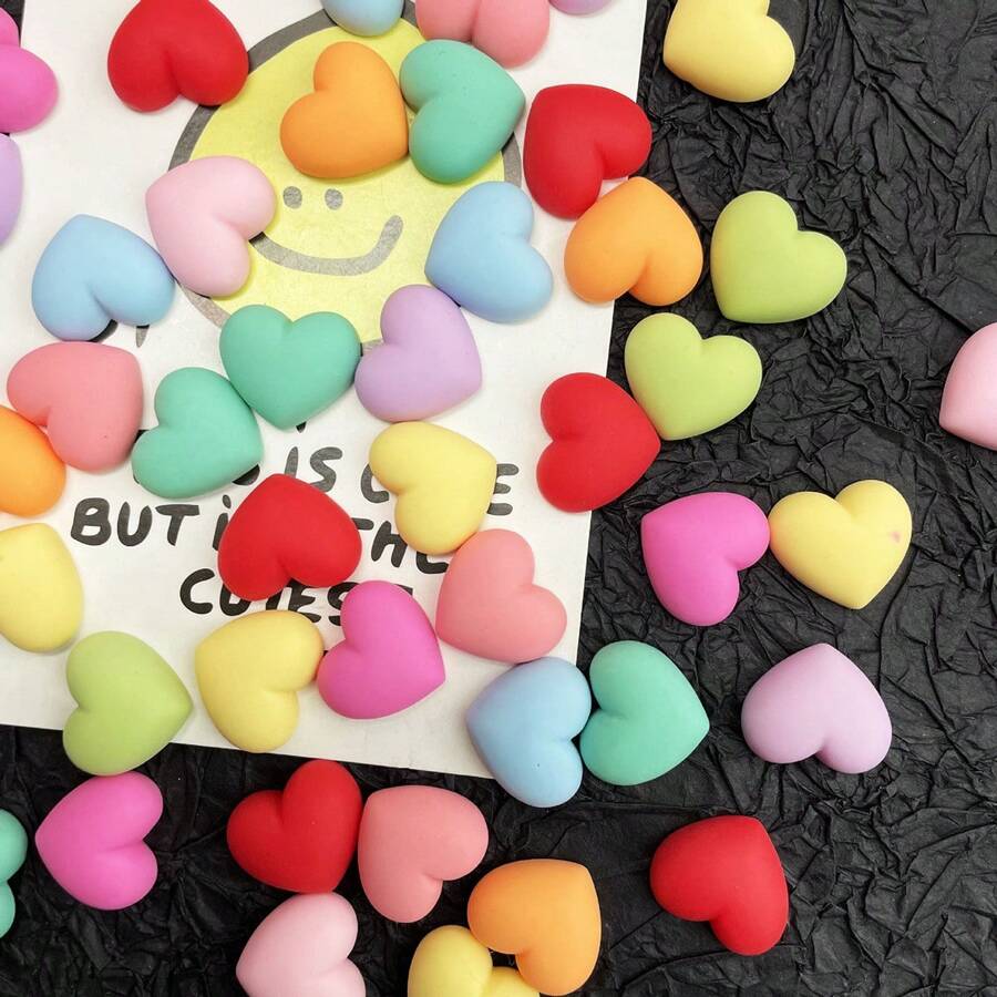 10/20/30pcs Cute Colorful Heart Shaped Resin Craft Accessories, DIY Hair Clip, Shoe Decor, Hat Patch, Handcraft Materials - Random Color