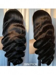 180%密度13x4蕾丝前假发，真人发丝，无需胶水，专为女性设计，预先拔毛漂白发结，巴西原生发，自然发际线，自然色 - 黑色 - 查看 3