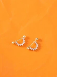 Nooxian 1pair Fashion Minimalist Golden U-Shape Ful Crystal Screw Stud Earrings For Women - Yellow Gold - View 3