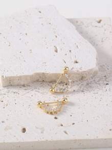 Nooxian 1pair Fashion Minimalist Golden U-Shape Ful Crystal Screw Stud Earrings For Women - Yellow Gold - View 2