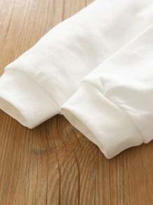 Tween Girl Cute Embroidered Ruffled Collar Long Sleeve Tee, Fashion Breathable Soft 100% Cotton Traceable Fabric, Spring New - White - View 5