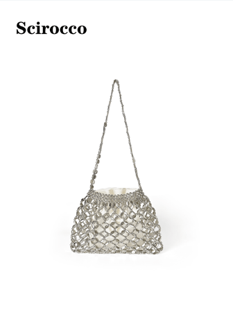 全新手工串珠编织手提包，迷你单肩包，设计独特，银色，夏季理想之选