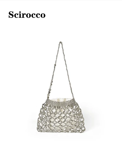 全新手工串珠编织手提包，迷你单肩包，设计独特，银色，夏季理想之选