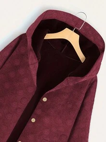 Plus Size Polka Dot Print Long Sleeve Hooded Warm Jacket For Autumn/Winter - Burgundy - View 3