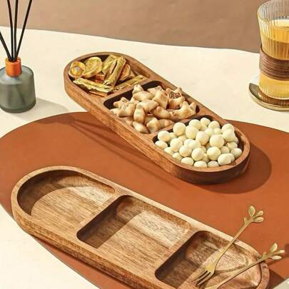 1pc Wooden Serving Tray/Pastry Plate/Pizza Tray/Breakfast Tray, Great For Family Kitchen, Restaurant, Appetizer Platter, Party, Tea Time, Outdoor Activities, Can Be Used To Hold Fruits, Candies, Desserts, Cakes, Sushi, Good For Valentine's Day, Easter Party Decoration,Kitchen,Christmas Gift