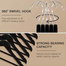 GRANDMA SHARK Wooden Coat Hangers, Strong Wood Hanger, With 360° Hook, Shoulder Notches For Suspenders, Coats, Jackets, Suits - Black - View 6