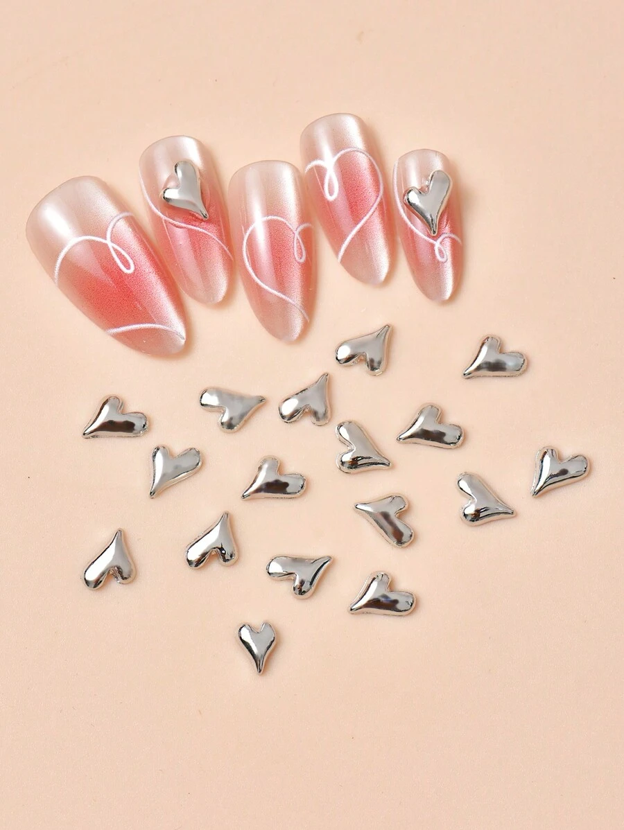 10Pcs/Box Rhinestone Heart Shape Alloy Diy Nail Art Decorations Nail Supplies Nails Nail Charms Nail Gems