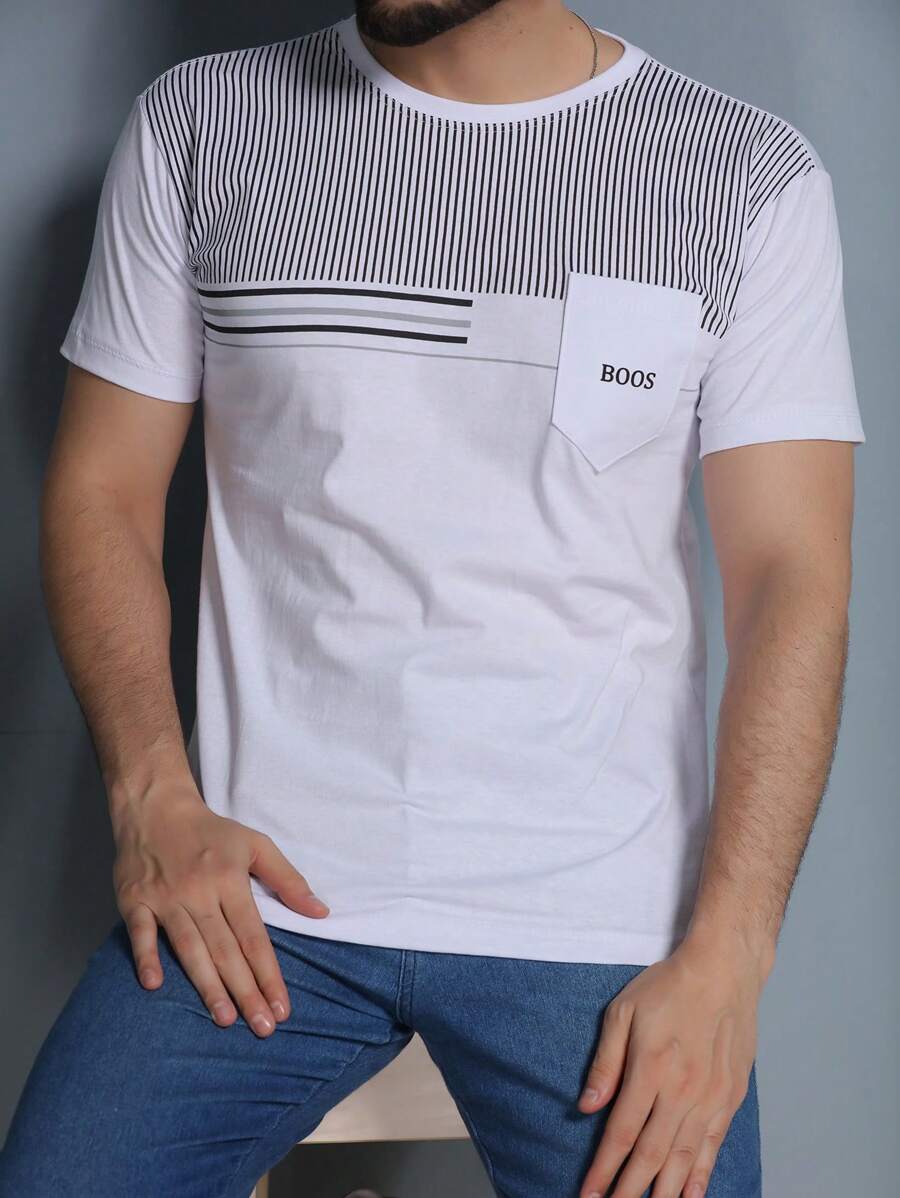 Men's Crew Neck T-Shirt With Pocket - trắng - Xem 1