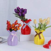 1 buah Vas Plastik Tampilan Keramik Warna Putih, Vas Anti Pecah untuk Bunga Tulip, Mawar, Dekorasi Rumah, Ruang Tamu, Meja (Tidak Dapat Menampung Air) Hadiah Ulang Tahun Wisuda - Putih - View 9