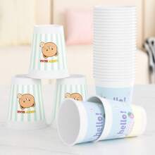 60个一次性纸杯可爱卡通派对用品家用加厚纸杯，圣诞节万圣节礼物，餐具一次性用品 - 藍色 - 查看 10