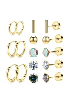 8 Pairs Of Medical Stainless Steel Earrings For Sensitive Ears, Small Opal Balls CZ Flat Back Stud Earrings, Hypoallergenic Hoop Earrings For Men And Women 20G Cartilage Earrings - Earring Set - View 10