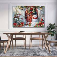 1 Pc Snowman And Santa Wall Background Canvas Art Frameless Wall Decoration Wooden Framed Canvas Painting Thickness 2.25cm/0.9inch High Quality Wall Art Prints Poster Direct Hanging Wall Picture Decor For Home Gifts, Gift, Decoration,Living Room, Bathroom, Bedroom, Kitchen