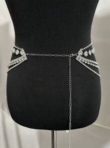 1 件性感白色流苏和水钻闪亮腰链，夜总会舞台表演身体首饰 - 銀色 - 查看 4