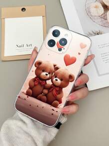 1pc Minimalist High Transparency Mobile Phone Soft Case With Romantic Plush Bear Print, TPU Protective Case Compatible With Iphone 16 Pro Max, Redmi, Pixel 6a 5G For Valentine's Day - Multicolor - View 1