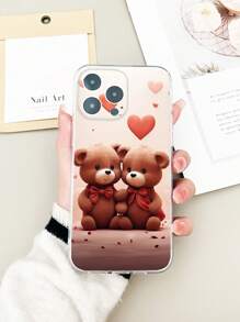 1pc Minimalist High Transparency Mobile Phone Soft Case With Romantic Plush Bear Print, TPU Protective Case Compatible With Iphone 16 Pro Max, Redmi, Pixel 6a 5G For Valentine's Day - Multicolor - View 3
