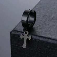 1 pieza Clip de oreja de acero de titanio con pendiente de cruz sin agujero de la oreja, estilo punk, de acero inoxidable, para hombres y mujeres, apto para uso diario y fiestas, regalo de moda a la - Clip de oreja sin piercing - Ver 3