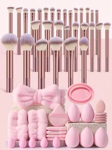 24/30/39/44/49/54/55PCS Makeup Tools Set Including:1pc Multi-Functional Zipper Toiletry And Cosmetic Bag Waterproof+ Makeup Brush Set+5PCS Makeup Sponges+5PCS Mini Makeup Sponges+5PCS Triangle Powder Puffs+5PCS Mini Air Cushion Powder Puffs+1pc Hairband+2PCS Hand Bowl Strap+1pc Makeup Brush Cleaning Tools - 彩色 - 查看 14