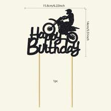 1Pc/13Pcs Glitter Motorcycle Happy Birthday Cake Toppers Black Flash Motorcycle Party Decoration Birthday Party Cake Decorations - Black - View 3