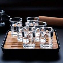 Juego de 6 piezas de cristalería multiusos, tazas de espíritu artesanales con bandeja soporte, reutilizables, ideales para bar, karaoke y uso en cocina del hogar - transparente - Ver 9
