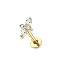 1pc Titanium Stud Earring With 4 CZ Zirconia Flat Back Cartilage Tragus Piercings Body Jewelry For Women - TC052 - View 15